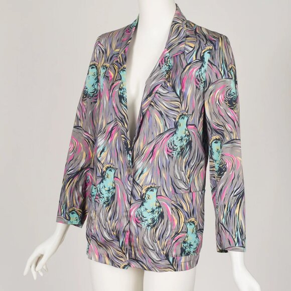 1970s Vintage "Minouche - Cote D'Azur" Bird Novelty Print Light Cotton Jacket - Picture 5 of 7